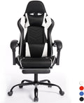 Gaming Chair with Footrest Ergonomic High Back Desk Chair for Adults 155° Recline Massage Lumbar Support &amp Memory Foam Headrest Breathable Mesh PU Leather Adjustable Swivel (White)