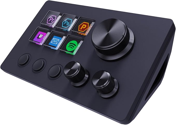 ActionRing Streaming Macro Keypad Stream Controller Deck Gaming Shortcut Keyboard with Customizable 6 LCD Shortcut Keys 3 Buttons and 3 Knobs Trigger Actions in OBS/Twitch/YouTube Windows 10/Mac