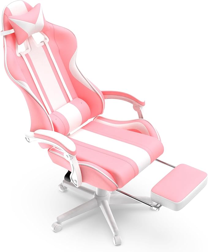 Ferghana Gaming Chairs Ergonomic Racing Style PC Game Computer Chair with Headrest Lumbar Support Adjustable Recliner PU Leather Video Computer Chair(Pink)