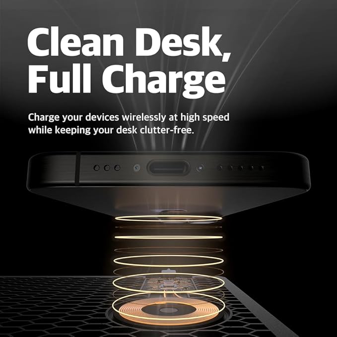 POUT H3 PRO Wireless Charging Mouse Pad – Qi-Enabled Fast Charger with Anti-Slip Base &amp Smooth Surface for Phones and Earbuds – Sleek Desk Accessory for Home &amp Office (Midnight Blue)