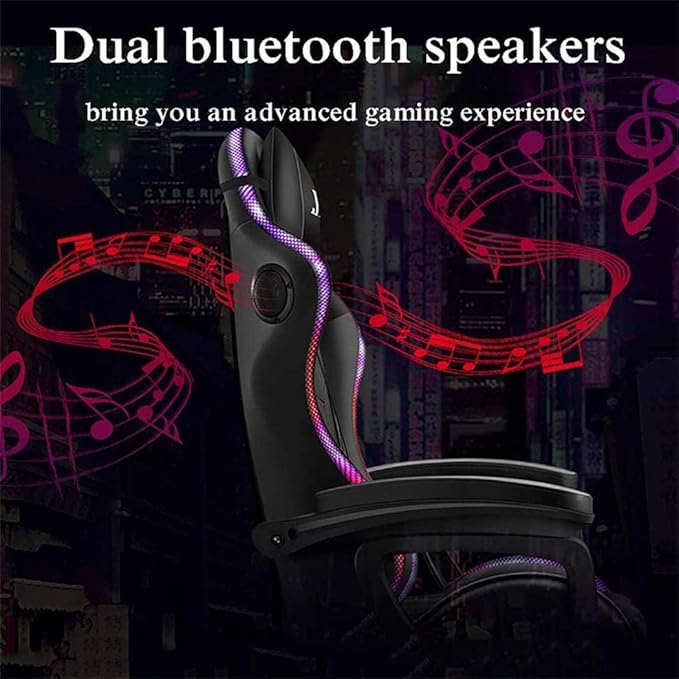 RGB Gaming Chair for Adults with Footrest and Massage Lumbar Pillow Swivel Height Adjustable Racing Reclining PU Leather LED Video Game Chair with Speakers E-Sports Gaming Chair