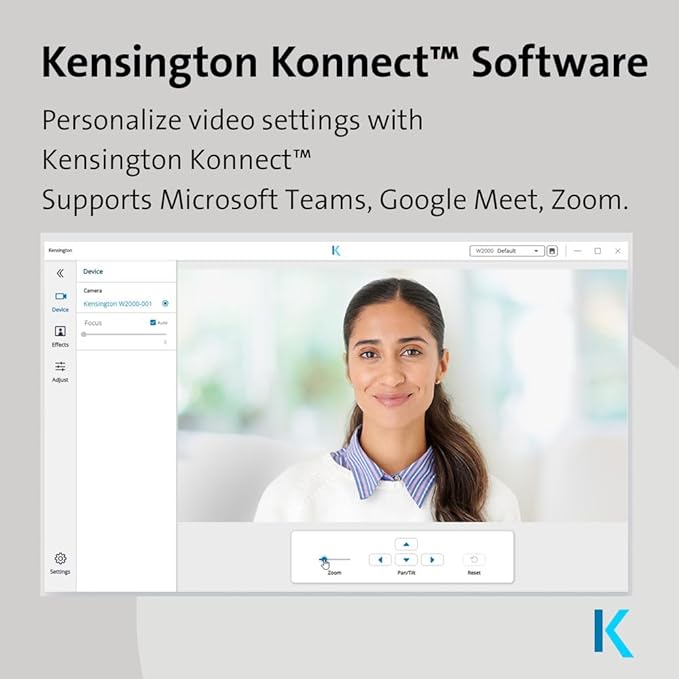 Kensington W2000 1080P Auto Focus Webcam Full HD 1080P/30fps Webcam with Microphone for Video Conferencing Software Control Privacy Shutter Compatible with Zoom/Skype/Teams (K81175WW)