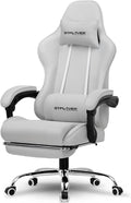 GTPLAYER Gaming Chair with Footrest Computer Chair with and Lumbar Support Height Adjustable Game Chair with 360°-Swivel Seat and Headrest and for Office or Gaming (All Light Gray-Fabric)