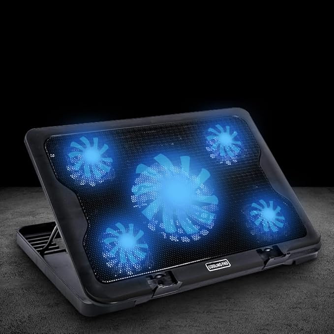 USB Laptop Cooling Pad Adjustable Height Multi-Angle Fan Stand -Skid Base and Quiet for Enhanced Heat Dissipation Five-Fan Cooler for Laptops Black