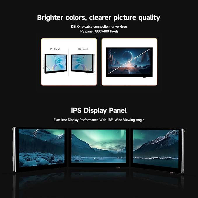KLAYERS LUCKFOX DSI Display for Pi 5/4B/CM4/CM3 Support 3D Printing Capacitive Touch 800x480 Toughened Glass LCD Panel for Raspberry Pi 5
