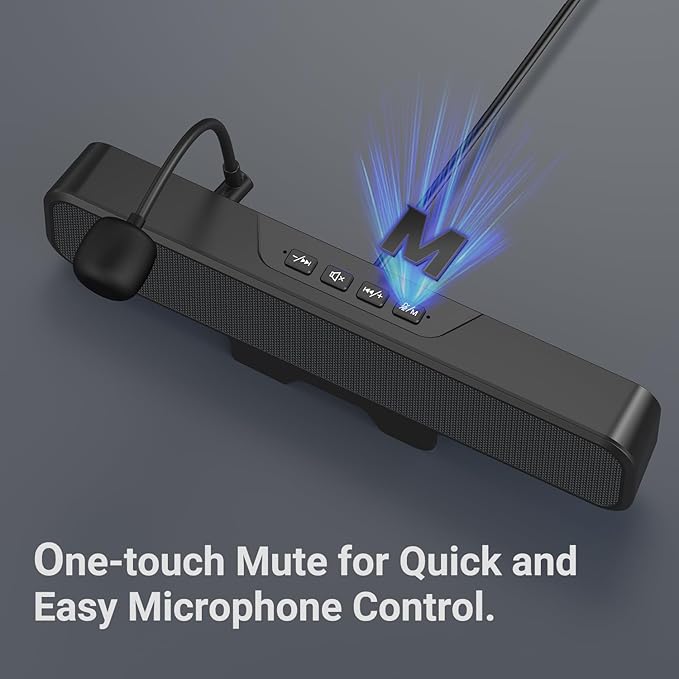 INGA Computer Speakers with Detachable Mic Plug and Play Desktop Speakers One-Touch Mute Microphone Stereo &amp Bass Easily Clamps to Monitor Compatible with PC MAC Laptop