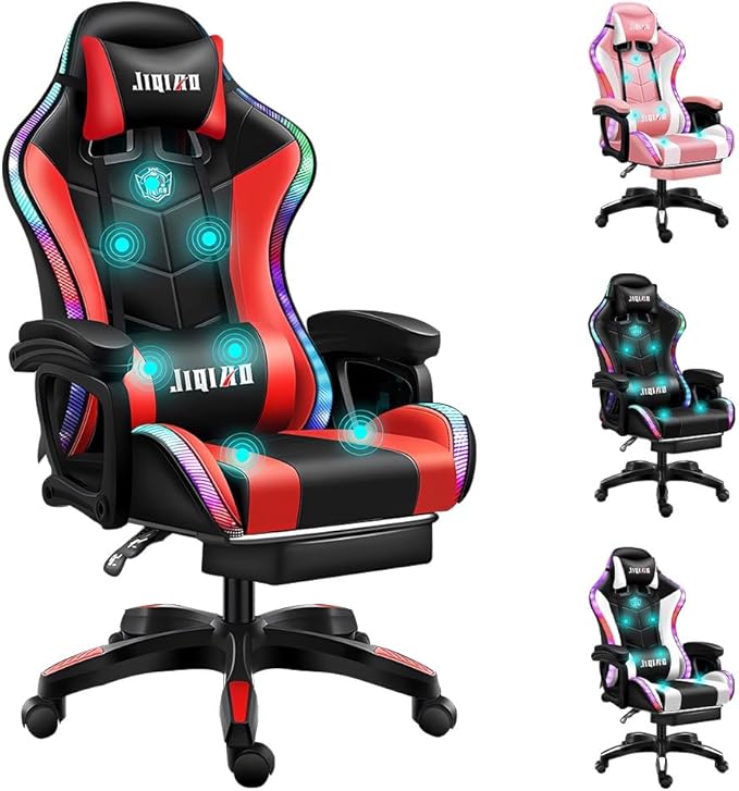 Ultimate Gaming Chair with Recline Colorful LightsFootrest Massage Surround Sound Latex Cotton Cover Ergonomic Design - for Gamers Office Workers Students - Chair Gaming (Color