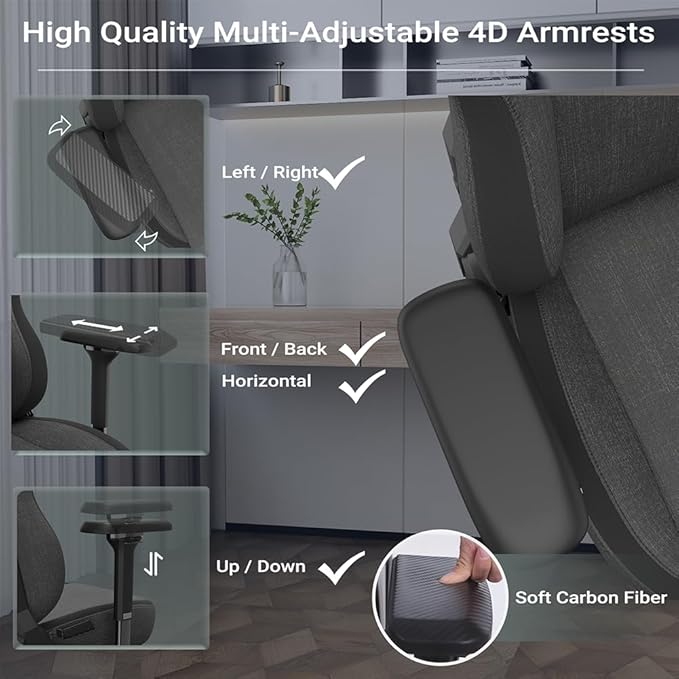 PC Gaming Chair Ergonomic Office Chair Desk Chair with Lumbar Support Flip Up Arms Headrest PU Leather Executive High Back Computer Chair for Adults Women Men (Fabric Black)