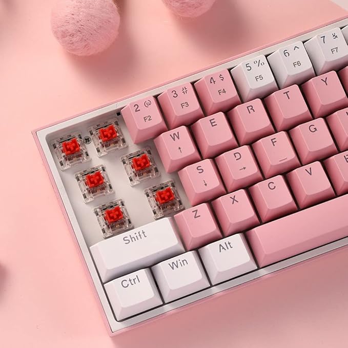 Redragon K617 Fizz 60% Wired RGB Gaming Keyboard 61 Keys Hot-Swap Compact Mechanical Keyboard w/White and Pink Color Keycaps Linear Red Switch Pro Driver/Software Supported