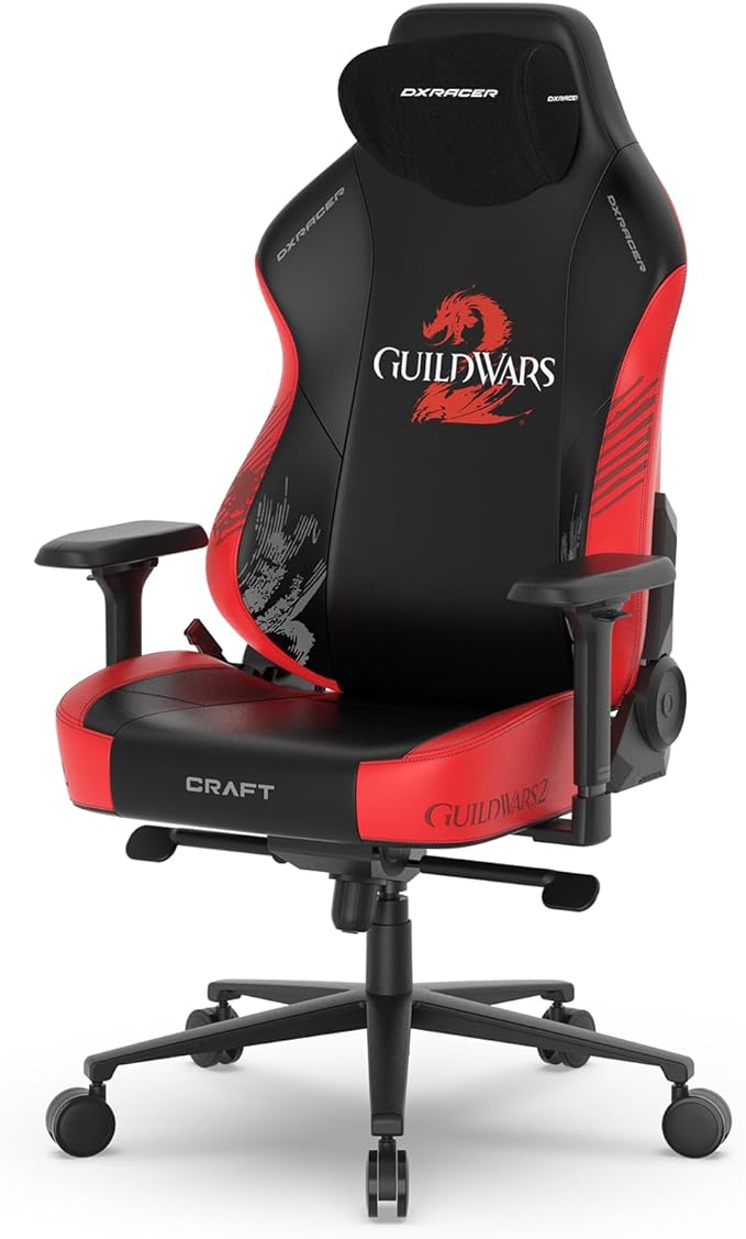 DXRacer Craft XL Video Gaming Chair for Adults Ergonomic Office Reclining Computer Chair with Magnetic Head Pillow and Lumbar Support Racing Style Height Adjustable (EPU Leatherette Guild Wars 2)