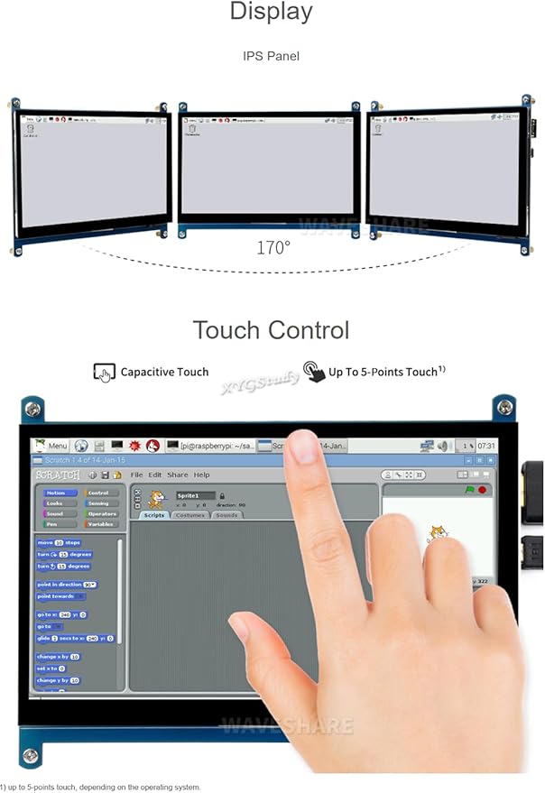 7inch Capacitive Touch Screen LCD for Raspberry Pi 4B/3B+/3A+ BeagleBone Black Banana Pi/Pro 1024×600 Resolution HDMI IPS for Windows 11/10 / 8.1/8 / 7 (7inch HDMI LCD (C))