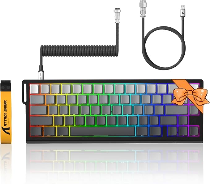 ATTACK SHARK X68 HE 8KHZ Rapid Trigger Keyboard Magnetic Switch0.01 mm RT AccuracyWired RGB 60% Gaming Keyboard TKL with Adjustable ActuationSnap TapCoiled Cablefor PC/Mac(Moon Night)