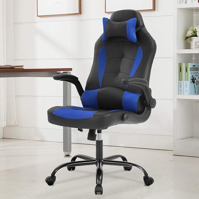 PC Gaming Chair Video Game Chair Racing Style Office High Back Desk Executive PU Leather Rolling Task Swivel Computer with Lumbar Support HeadrestBlue