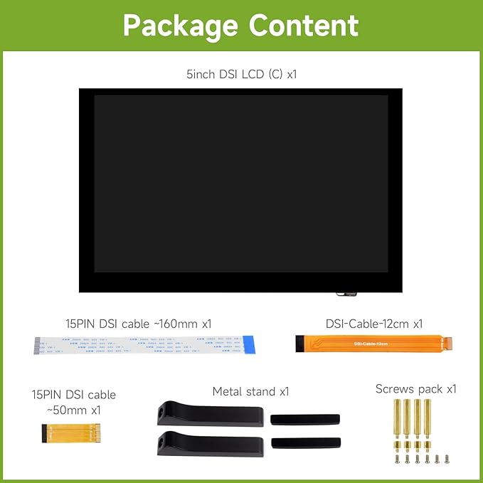 waveshare 5inch Capacitive Touch Display compatilbe with Raspberry Pi 5/4B/3B/CM4/3 DSI Interface IPS Panel 1024x600 Pixels Toughened Glass Panel No Driver Required