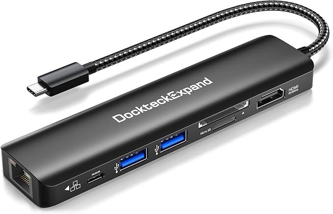 USB C Hub Multiport Adapter DockteckExpand USB C Dongle 7 in 1 with 4K 60Hz HDMI Port 1Gbps Ethernet 100W PD 2 USB 3.0 Ports SD/TF Card Reader for MacBook iPad HP Dell XPS and More