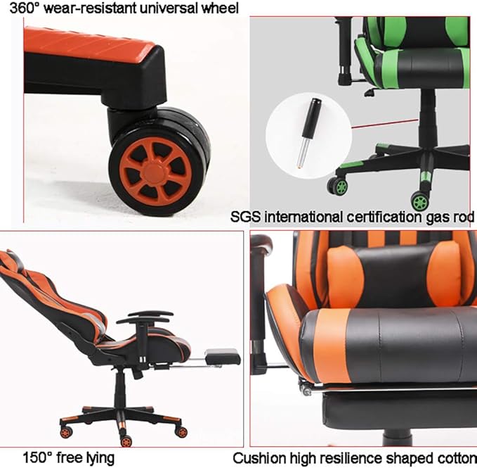 Computer Gaming Chair with Footrest Game Seat Internet Cafe Racing Competitive Office Computer Chair Home Recliner Adjustable Chair Headrest and Lumbar Support E-Sports Swivel ChairYellow