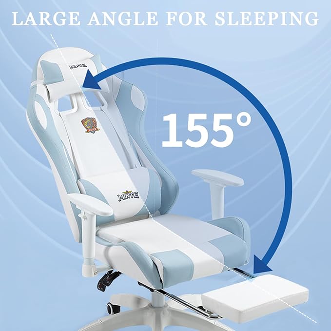 Comfy Blue Gaming Office Chair with Footrest Ergonomic Design for Neck Pain Relief Ideal for Home Office and Gaming Pink Without footrest