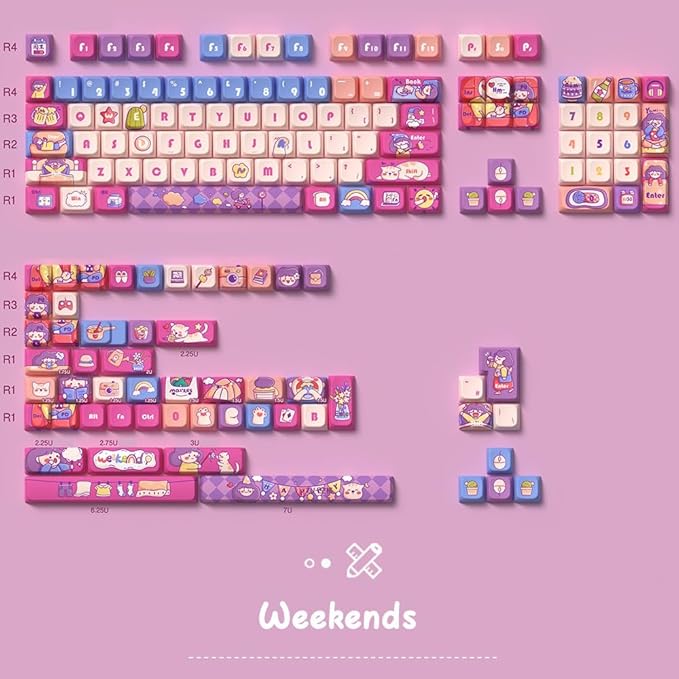 daixiahu Weekend time Theme keycaps 158 Key PBT keycaps MDA Custom keycap Set is Suitable for 61/87/104/108 Cherry MX Switch and Other Mechanical Keyboards