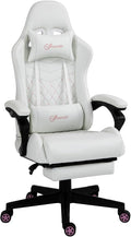 Gaming Chair Ergonomic PU Leather Office Chair High Back Swivel Recliner with Footrest Lumbar Support Adjustable Height 360° Rotation (White)