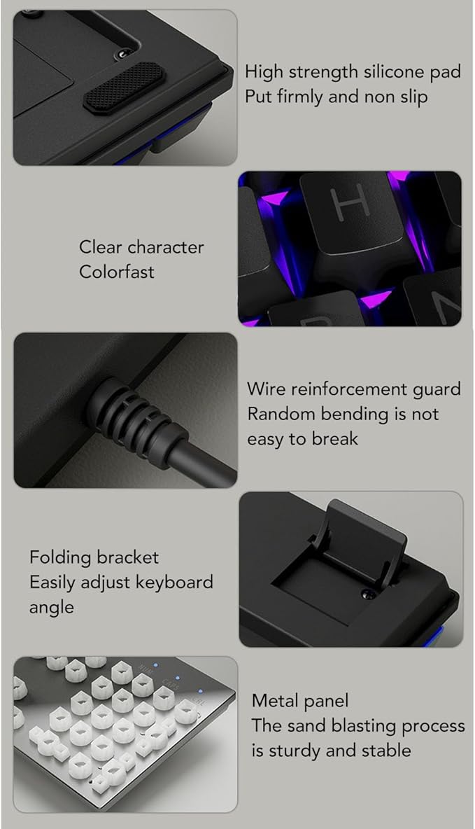 Wired Gaming Keyboard RGB Backlit Large Letter Mechanical Keyboard Portable Mini Keyboard Elevated and Tilted Design Compact 61 Keys Keyboard for PC Laptop Gamer Typist Travel (1)