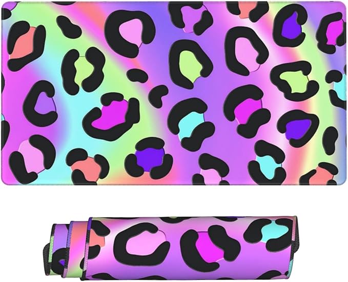 Vibrant Rainbow Leopard Print Desk Cover MatExtended Large Mouse PadComputer Laptop Mat Desk Decor for Office Game Home 30x16 Inch