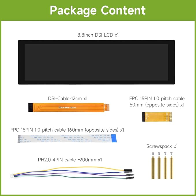 waveshare 8.8inch DSI Capacitive Touch Display Compatible with Raspberry Pi 5/4B/3B/CM3/3+/4 480 × 1920 IPS Optical Bonding Toughened Glass Panel DSI Interface 10-Point Touch