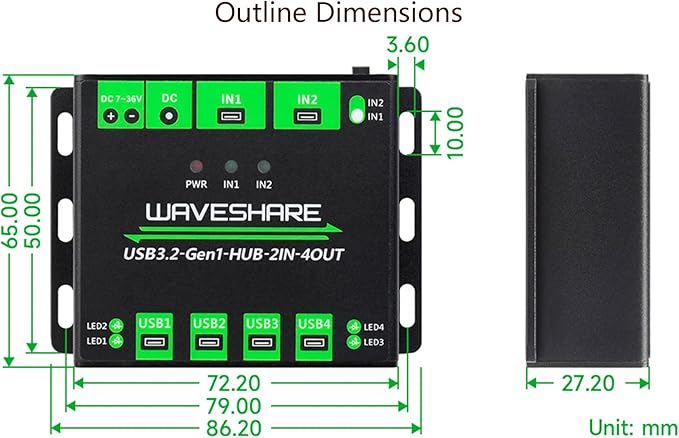 Industrial USB HUB with 4X USB 3.2 Ports Switchable Dual Hosts up to 5GbpsOnboard Multi ProtectionsCompatible with Linux Windows 11/10 / 8.1/8 / 7 / XP