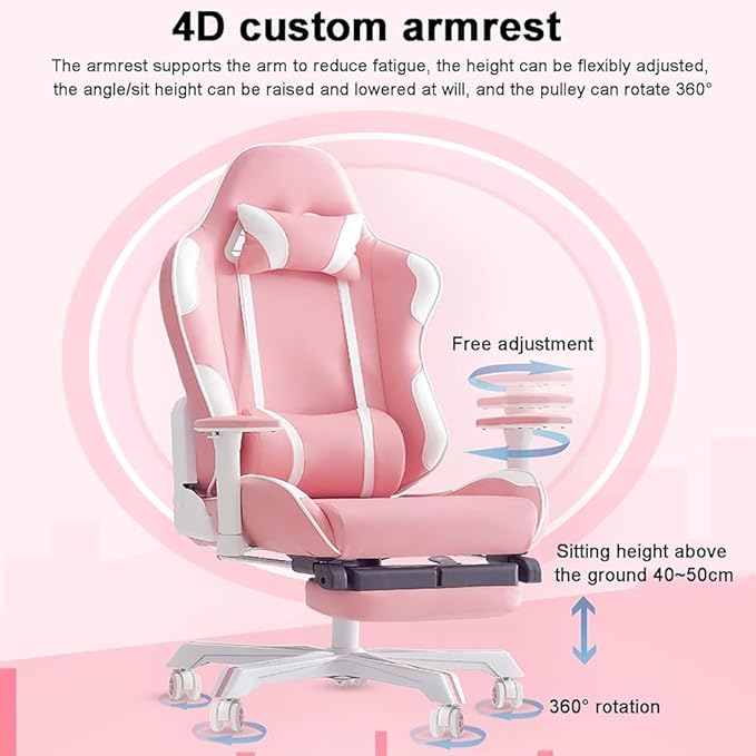 Office Chair Gaming Chair Computer Chair Gaming Chair with FootrestPU Leather Office Computer Chair with Headrest Lumbar SupportErgonomic Racing Recliner Game Cha(Size:50x86cm(20x34inch)Color:Pink)