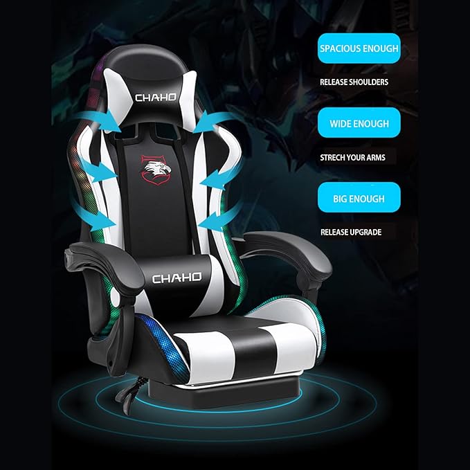 Gaming Chair with footrestGamer Chair with 200lb Capacity for Adults and Teens Racing Style Computer Chair with Headrest and Lumbar Support (BlueAudio&ampLighting)