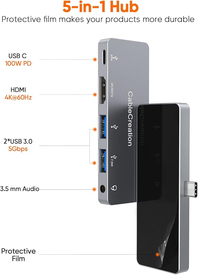 iPad Pro USB C Hub CableCreation 5 in 1 Microsoft Surface USB C Hub Adapter with 4K HDMI 3.5mm Headphone Jack USBC 100W PD Charging 5Gbps USB iPad Headphone Adapter Multiport for iPad