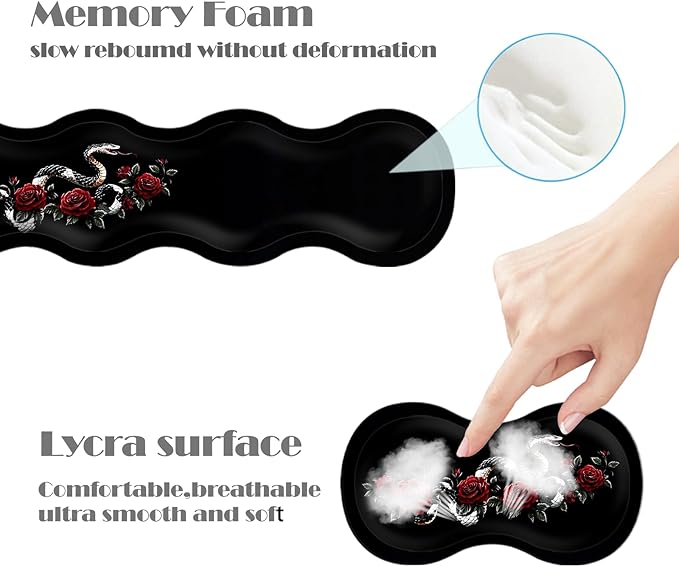 Ergonomic Keyboard Wrist Rest &amp Mouse Pad Wrist Rest SetXL Gaming Desk Mat 31.5x 11.8Non-Slip BaseMemory FoamEasy Typing Pain Relief for Office &amp HomeSnake with Red Roses