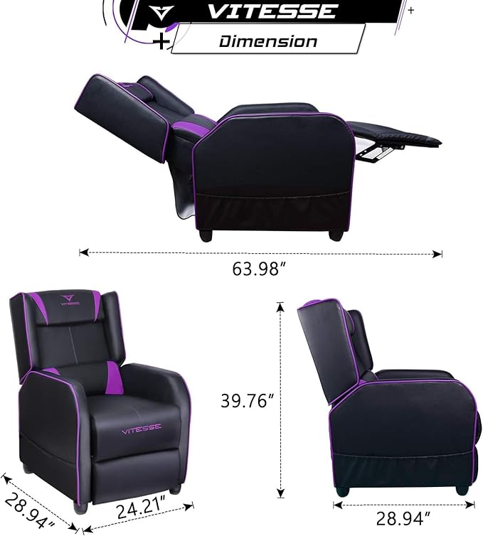 VITESSE Gaming Recliner Chair Racing Style Single PU Leather Sofa Modern Living Room Recliners Ergonomic Comfortable Home Theater Seating Purple