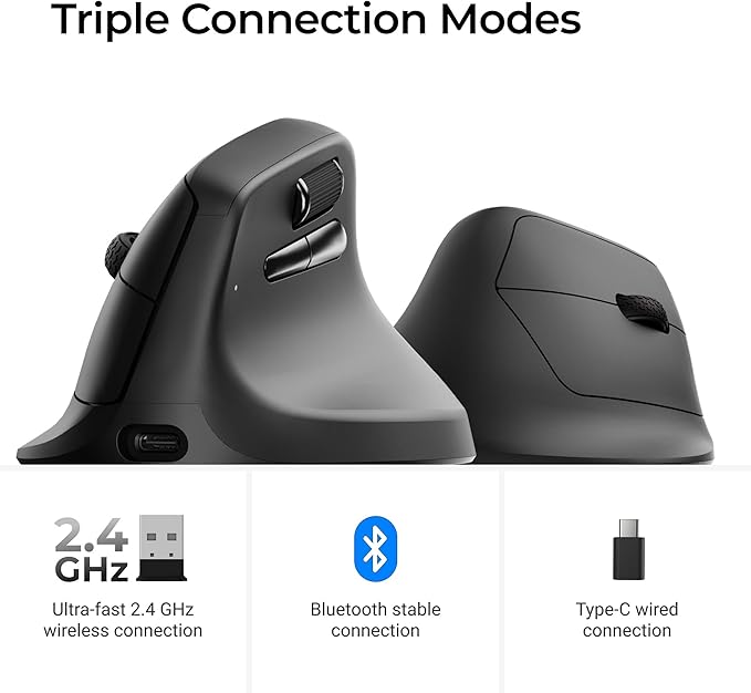 Keychron M5 Wireless Ergonomic Mouse 8000Hz Tri-Mode 2.4 GHz/Bluetooth 5.1/Wired PixArt 3950 Sensor 30000 DPI Ergonomic Lightweight Programmable Macro Button for Windows PC/Mac - Black