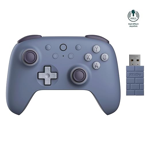 AKNES 8Bitdo Ultimate 2C Wireless 2.4G Controller for Windows PC and Android Gamepad with Hall Effect Joysticks and Hall Triggers 1000Hz Polling Rate Remappable L4/R4 Bumpers - Blueberry