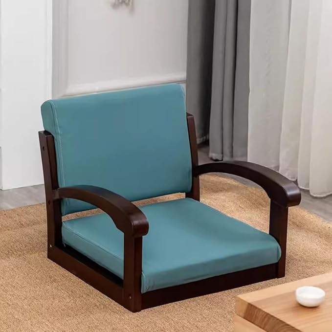ELEFOCUS Japanese Floor Chair with Armrest and Backrest Portable Japanese Legless Chair with Backrest(Walnut Green)