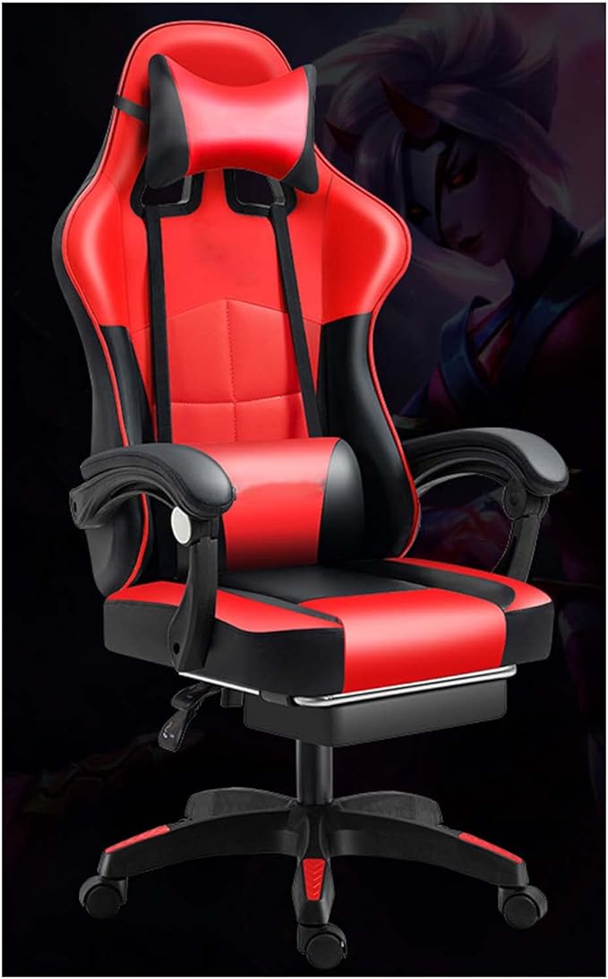 Ergonomic Gaming Chair Comfortable Gaming Chair with Footrest Computer Chair Adjustable Swivel Gaming Office Chair with Lumbar Support red