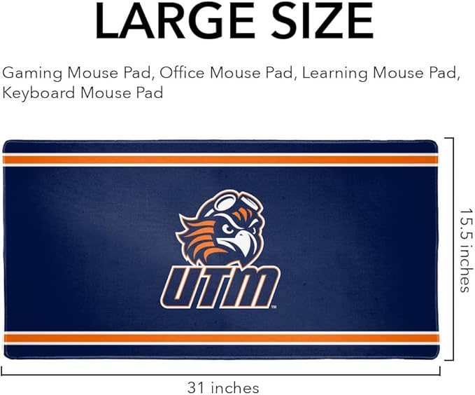UT Martin Skyhawks Primary Logo Stripes Large Gaming Mouse Pad Desk Mat with Stitched Edges Non-Slip Base for Gamer Home and Office 31.5 x 15.7