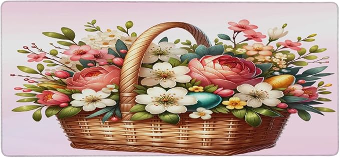 Pink White Flower Floral Large Mouse Pad Gaming Mousepad Desk Mat for Desktop Computer Keyboard Waterproof Mouse Mat Desk Pad with Non-Slip Base for Game School Office Home 35.4 x 15.7