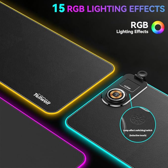 HomeBeyond RGB Gaming Mouse Pad Wireless Charging Mouse Mat Fast Charging for Phones Earbuds &amp Apple Watch 15 Dynamic Lighting Modes 31.5''x11.8'' Large Keyboard Pad with Magnetic Phone Holder