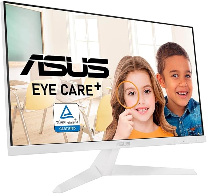 ASUS VY249HE-W 23.8” 1080P Monitor - White Full HD 75Hz IPS Adaptive-Sync/FreeSync Eye Care Plus Color Augmentation Rest Reminder HDMI VGA Frameless VESA Wall Mountable