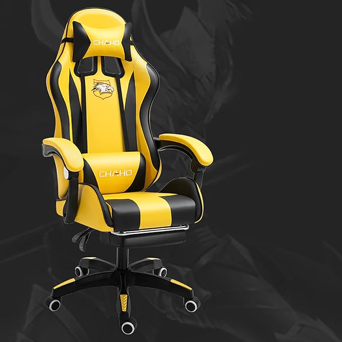 Gaming Chair Computer Chair with Footrest and Lumbar Support Height Adjustable Game Chair with 360°-Swivel Seat and Headrest and for Office or Gaming (YellowLatex Style)