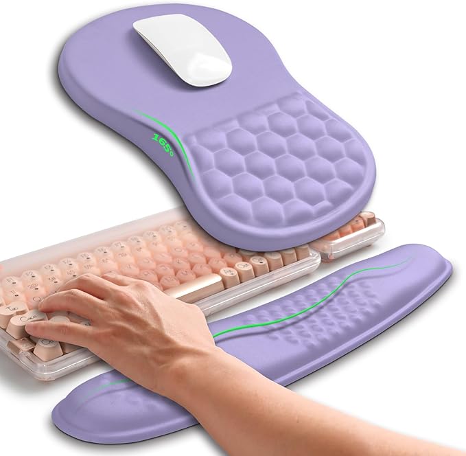 Hokafenle 2in1 Combination Wave Keyboard Wrist Rest and Ergonomic Curvature Mouse Pad Wrist Support for Relieve Wrist Pain Filled with Soft Cushion Memory Foam Purplish Blue