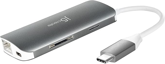 j5create USB-C 9-in-1 Multi Adapter Multi Adapter HDMI/Ethernet/USB 3.1 SD and MicroSD/PD 3.0 | 4K HDMI for MacBook | ChromeBook |USB-C Devices (JCD383)