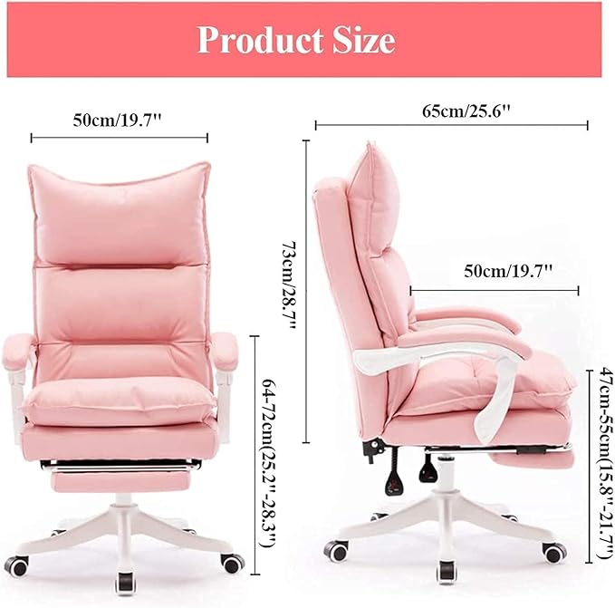 Katzowen Office Computer ChairComputer Chair Double-Padded Office Chair with Backrest Ergonomic Waist Support Footrest Game Chair Gift Pink (Color : White)