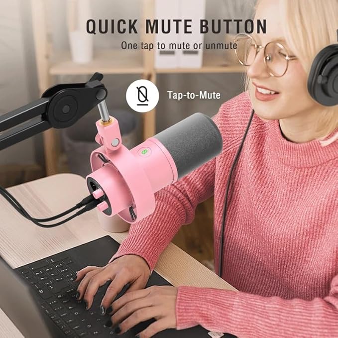 Dynamic Microphone for Recording Streaming Mic with Volume Control/Monitoring/Touch-Mute for PC (Black JoJo's Bizarre Adventure1)