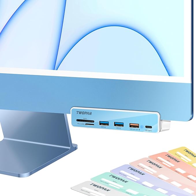 USB C Hub Multiport Adapter for iMac M4/M3/M1 6 in 1 iMac 2024/2023/2021 USB C Port Hub with USB 3.0 Ports SD/Micro SD Card Readers &amp 7 Color Panels