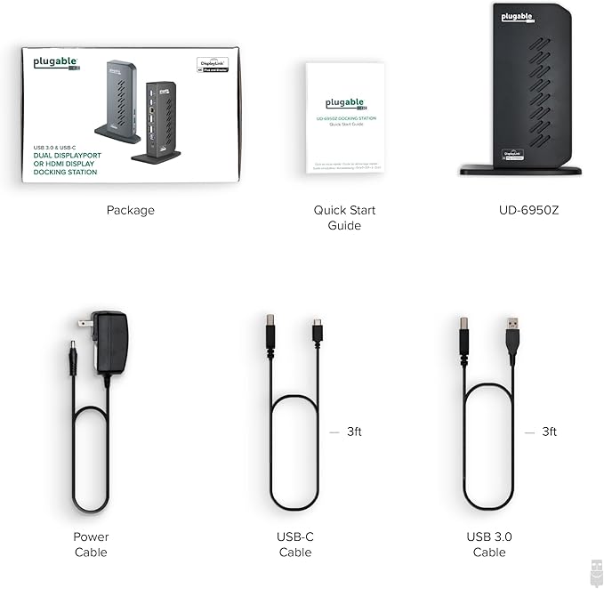 Plugable Dual DisplayPort &amp HDMI Docking Station - USB 3.0 &amp USB-C Laptop Dock for Dual Monitors DisplayLink Mac (Driver Required) ChromeOS &amp Windows Gigabit Ethernet and Audio (UD-695