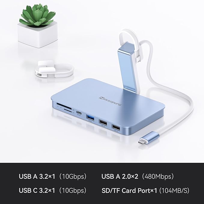 Minisopuru iMac Accessories for i Mac M1/M3/M4 USB C Hub for iMac 2021/2023/2024 with USB A/C 10Gbps SD/TF USB C Adapter Compatible with i-Mac 24 inch and Studio Display 27 Inches Blue.