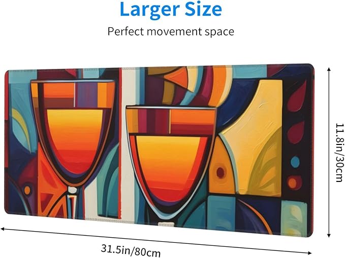 Abstract Wine Glass Large Mouse Pad XL Extended Gaming Pad Waterproof Desk Mat for Desktop Keyboard Non Slip Mousepad for Office Game Home 32.15x11.8
