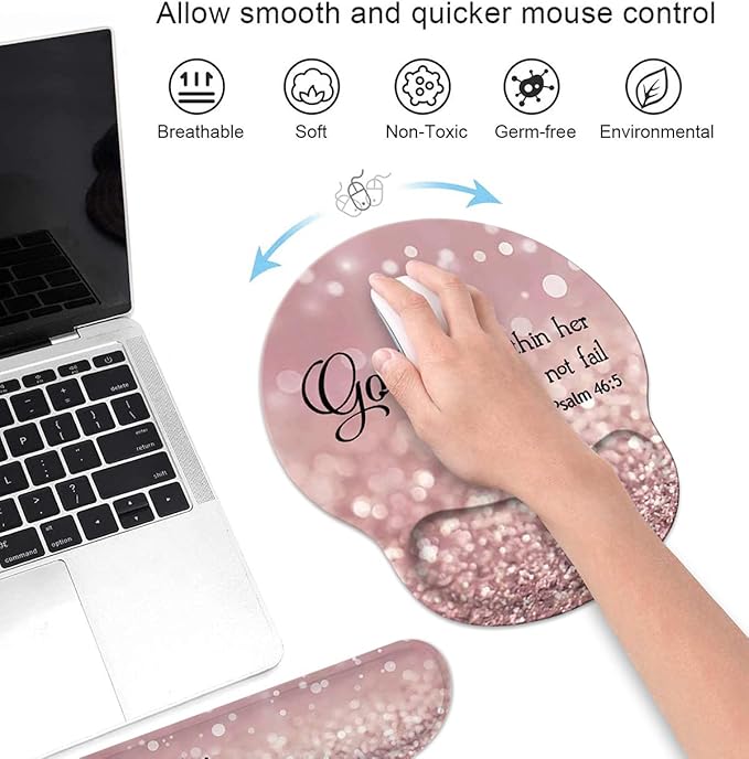 Keyboard Wrist Rest and Mouse Wrist Rest Pad Set with Coasters Non-Slip Rubber Base Ergonomic Gaming Mousepad for Home Office Working Studying Easy Typing &amp Pain Relief Quote Bible Verse Psalm 4